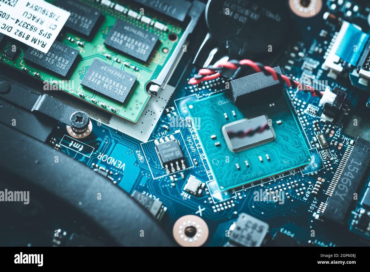 Computer chip on a circuit board, close up; Computer technology Stock ...