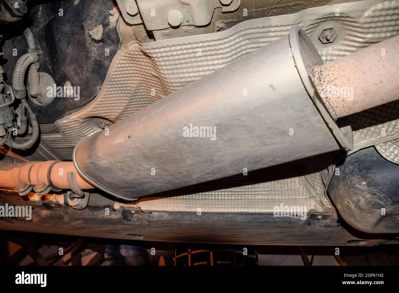 Exhaust system of the car. The muffler of exhaust gases Stock Photo Alamy