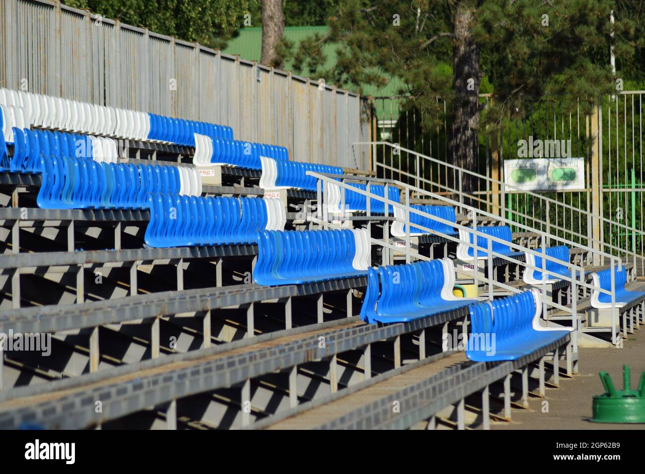 The seats in the stadium. Blue seats in the stands Stock Photo Alamy