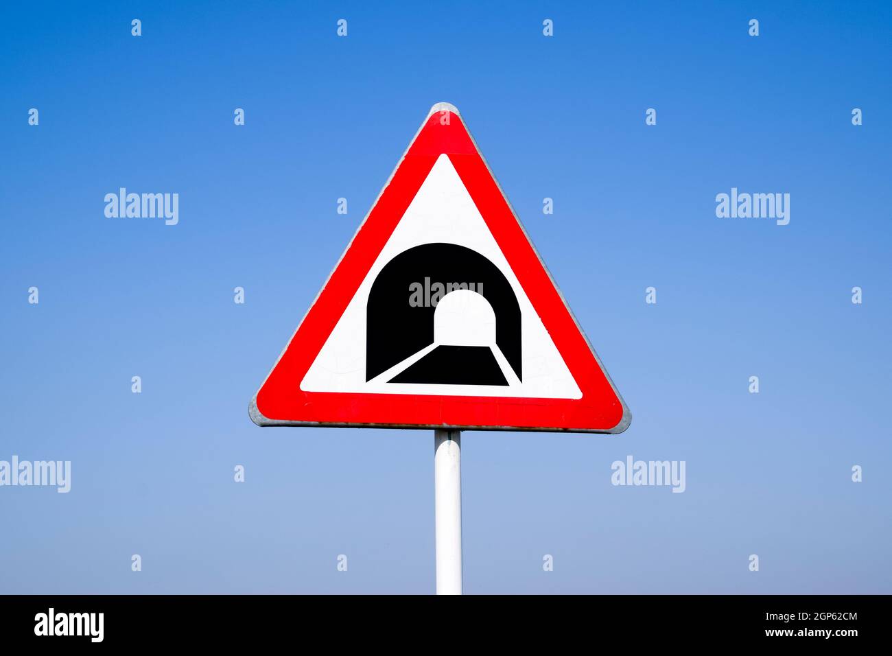 A road sign warning about the tunnel Stock Photo
