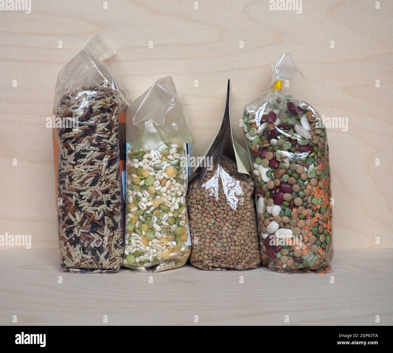 packets of rice cereals pulses and beans Stock Photo Alamy