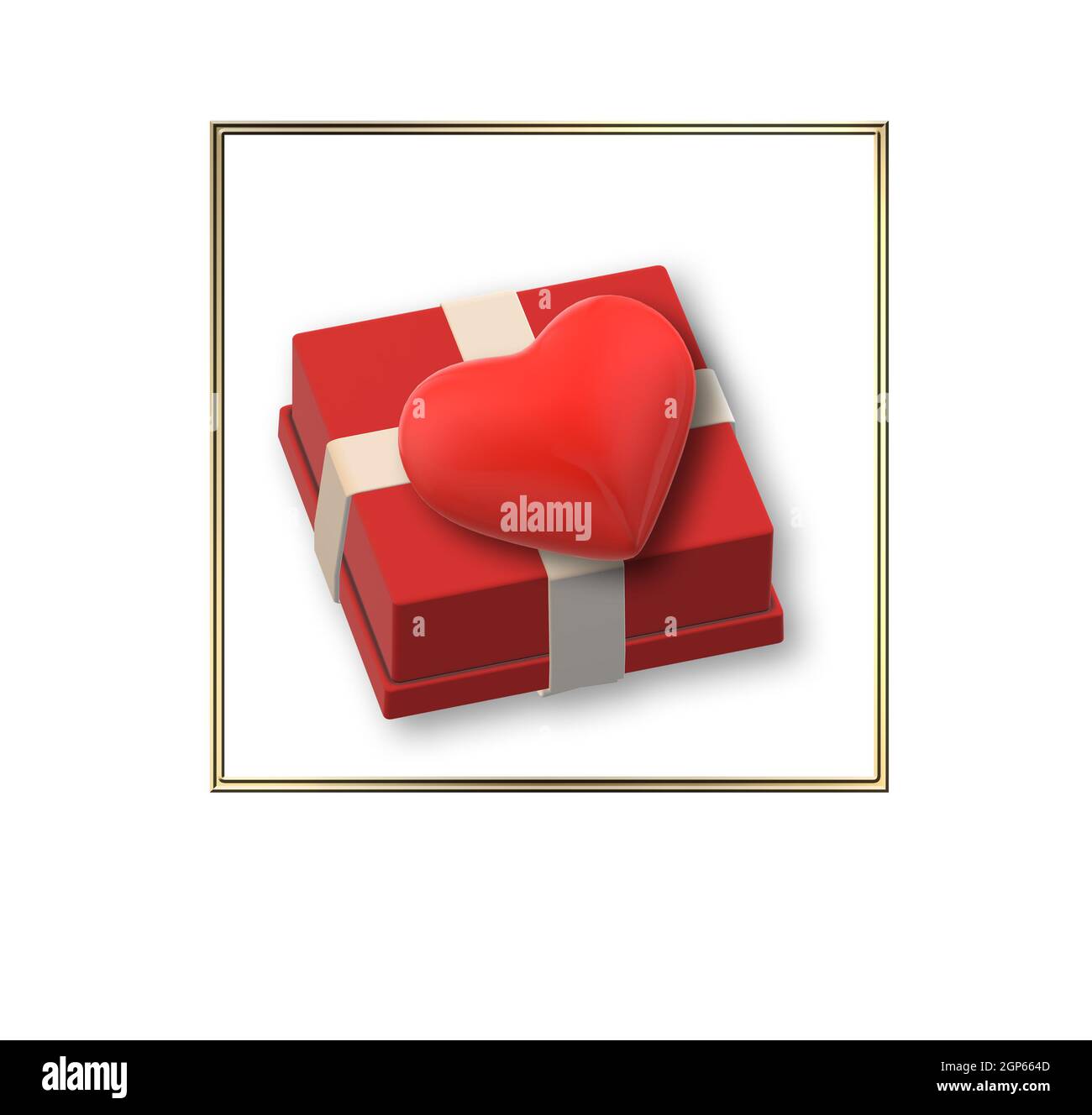 Valentine's day gift box red heart over white background. Romantic ...