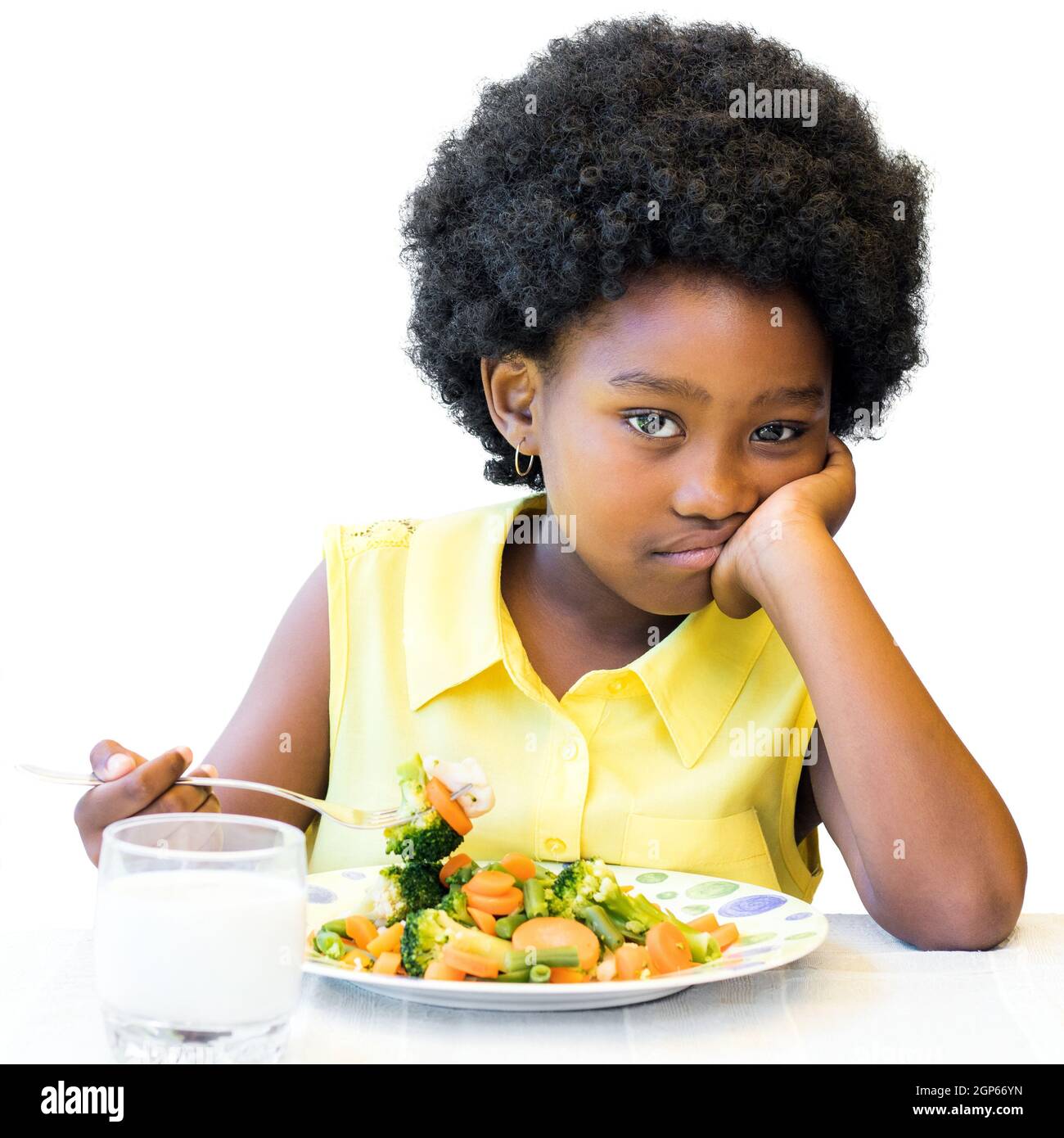Close up portrait of little african girl sitting in front of healthy vegetable faced kid with afro hairstyle Isolated on white background Stock Photo - Alamy Close up portrait of little african girl sitting in front of healthy vegetable faced kid with afro hairstyle Isolated on white background Stock Photo - Alamy