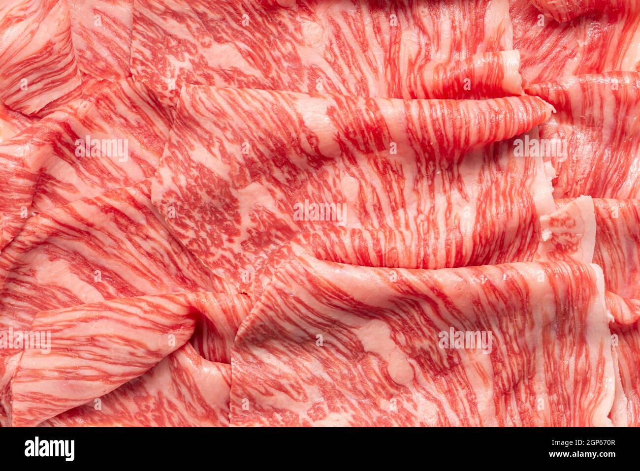 premium Japanese meat sliced wagyu marbled beef like background Stock Photo