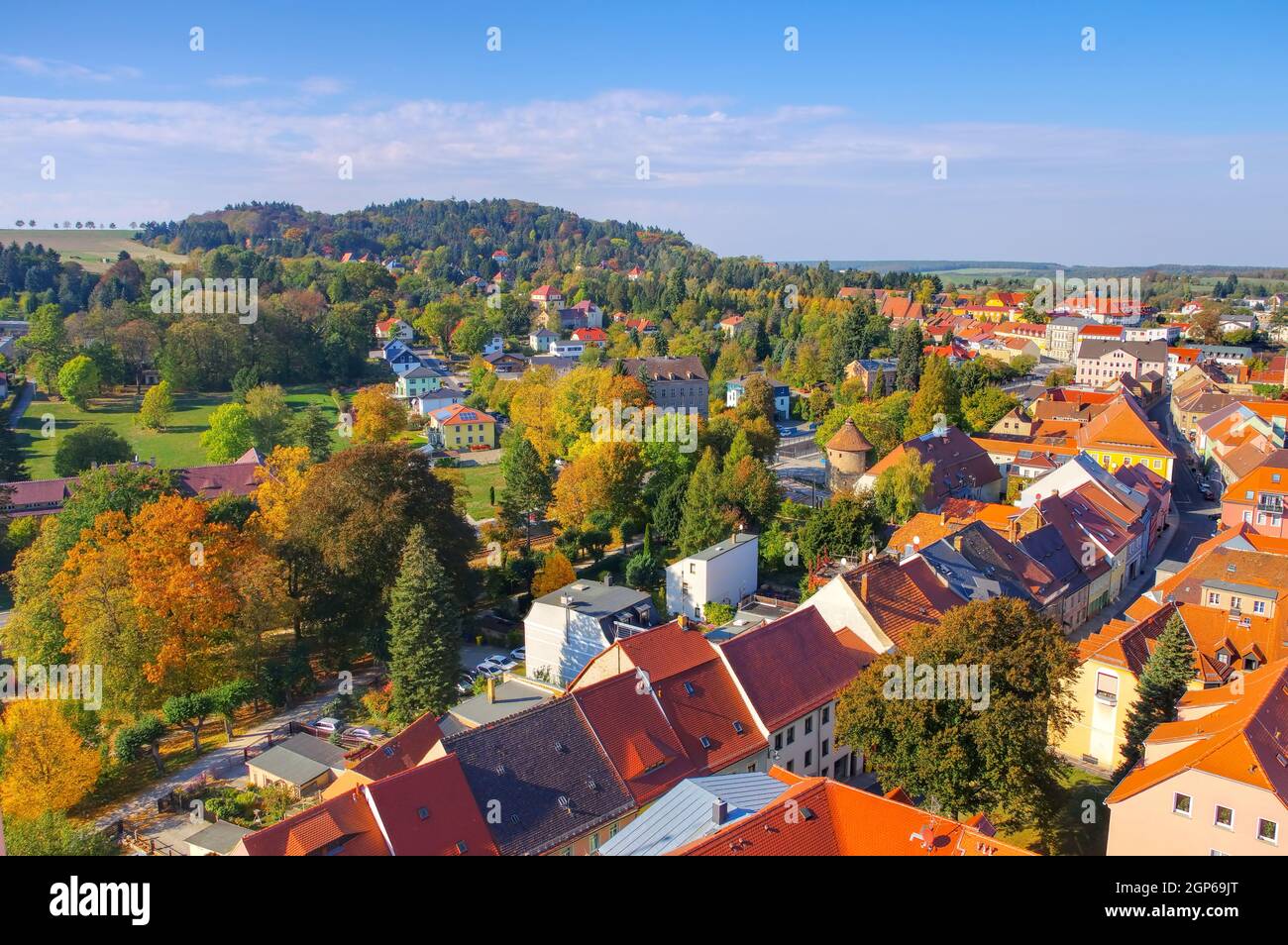 the town Kamenz and mountain Hutberg in Saxony in Germany Stock Photo