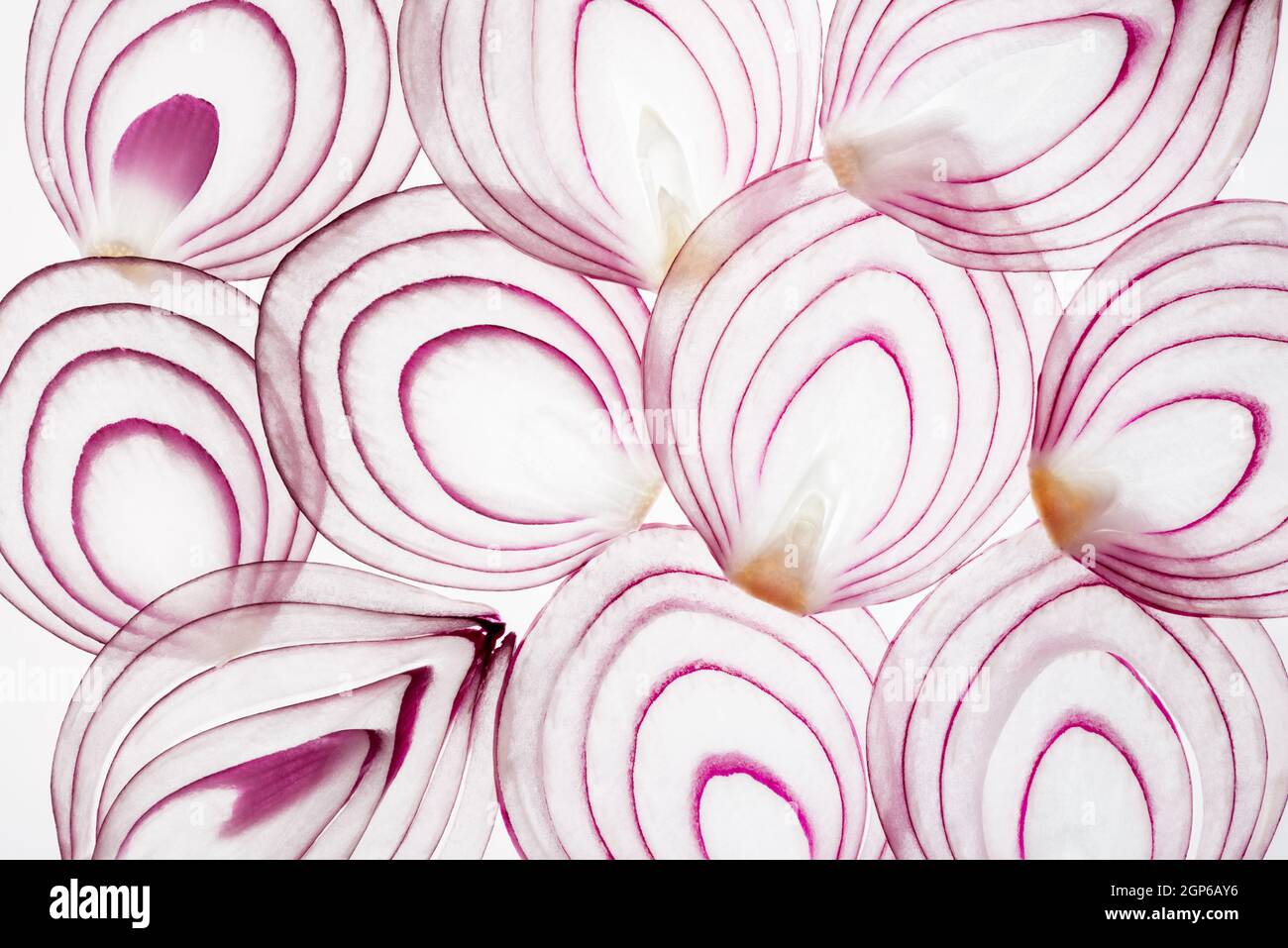 beautiful fresh sliced red onions background Stock Photo