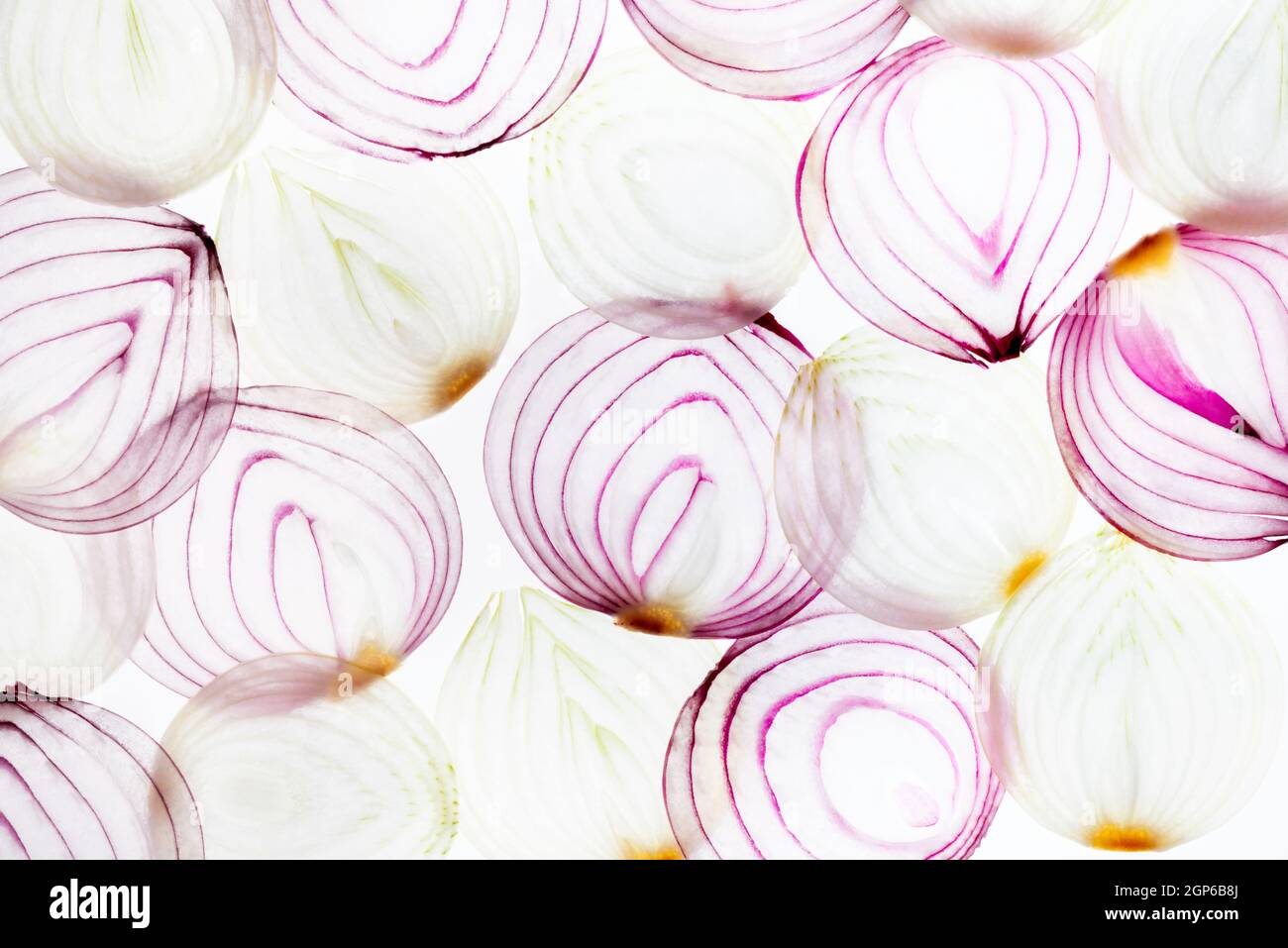 beautiful fresh sliced red and white onions background Stock Photo