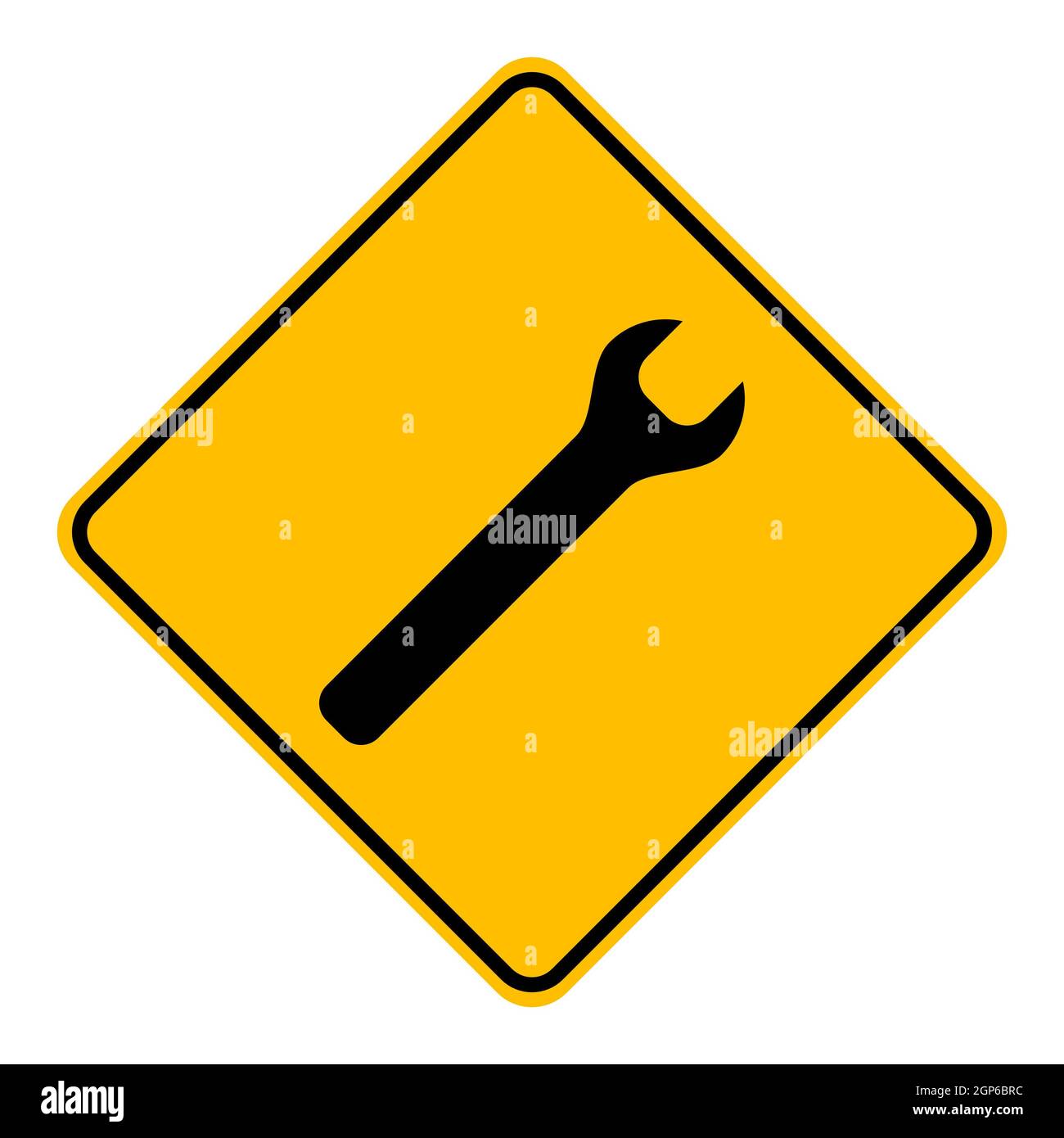 Wrench and road sign Stock Photo Alamy