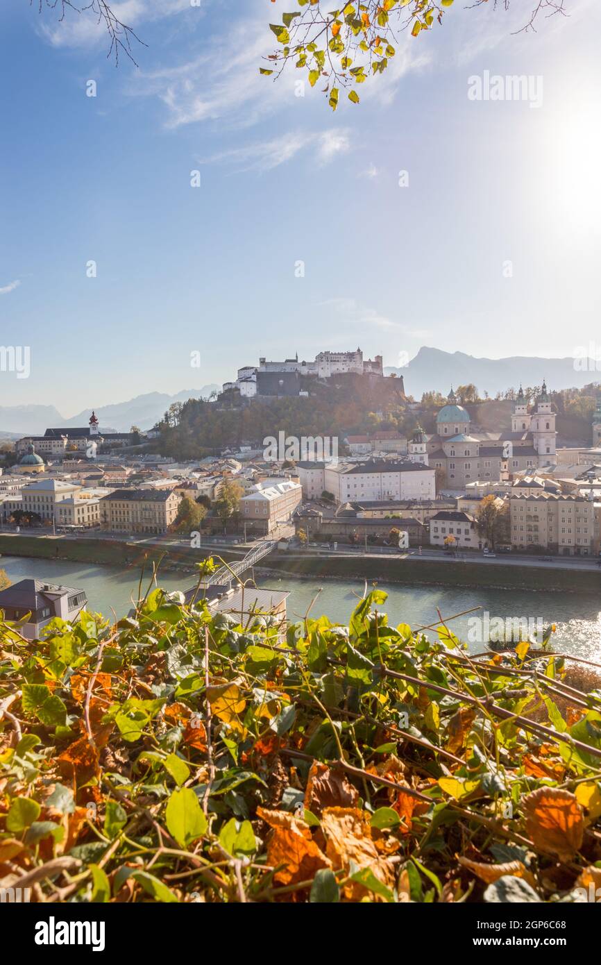 Salzburg historic district at autumn time, colorful leaves and colors ...
