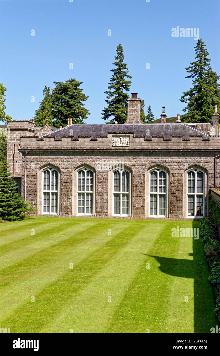 Balmoral Scottish Royal Scots baronial revival style castle and grounds in summer; Europe Great