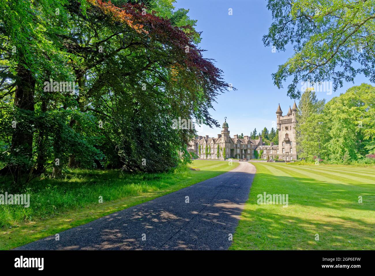 Balmoral Scottish Royal Scots baronial revival style castle and grounds in summer; Europe Great