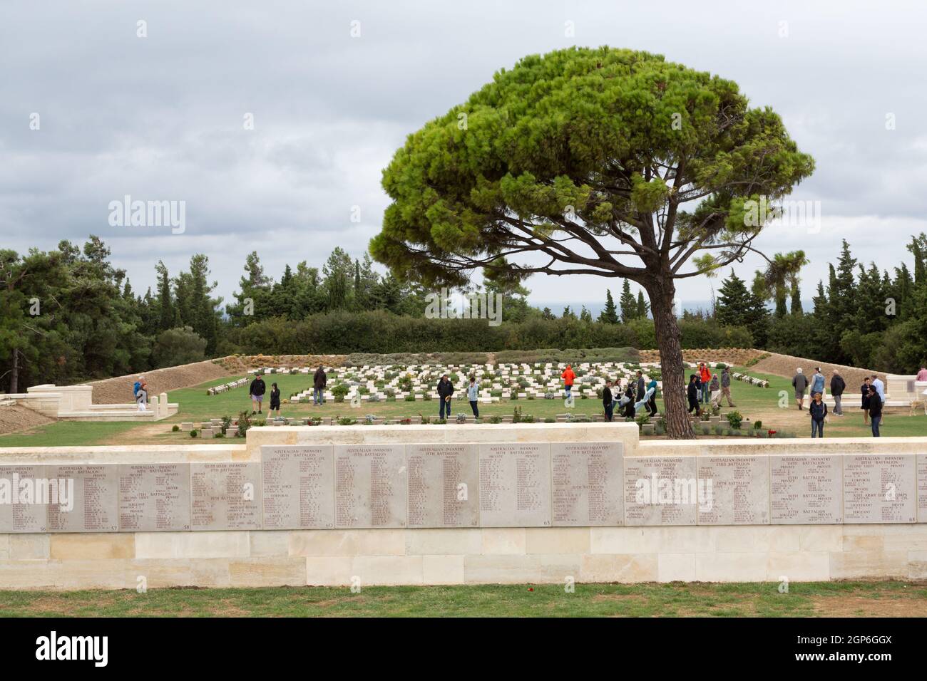 The Lone Pine Cemetery and Monument honoring ANZAC soldiers from the World War I campaign at Gallipoli, Turkey. Stock Photo
