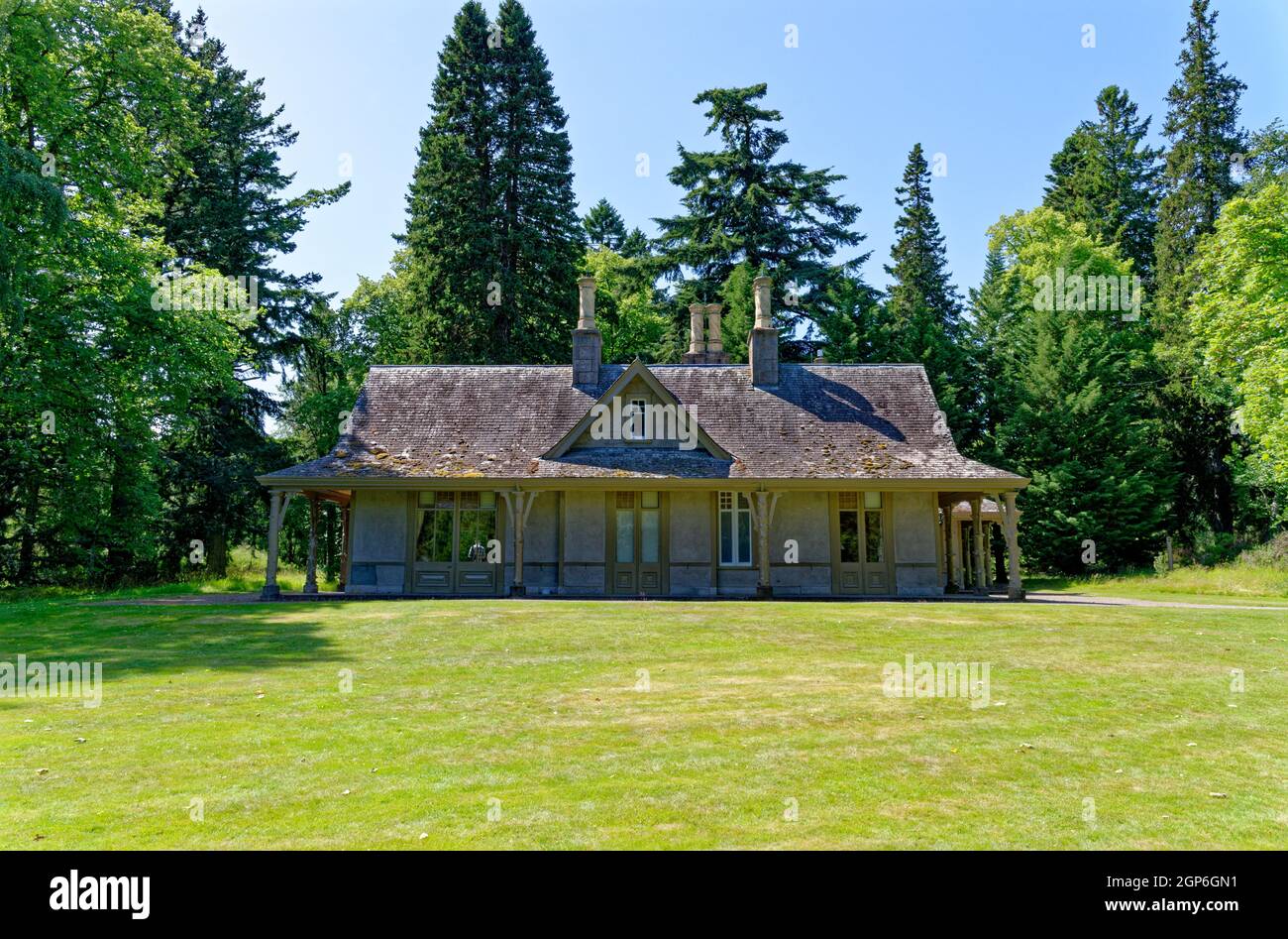 Summer at Balmoral Castle, traditional wooden rural Scottish single