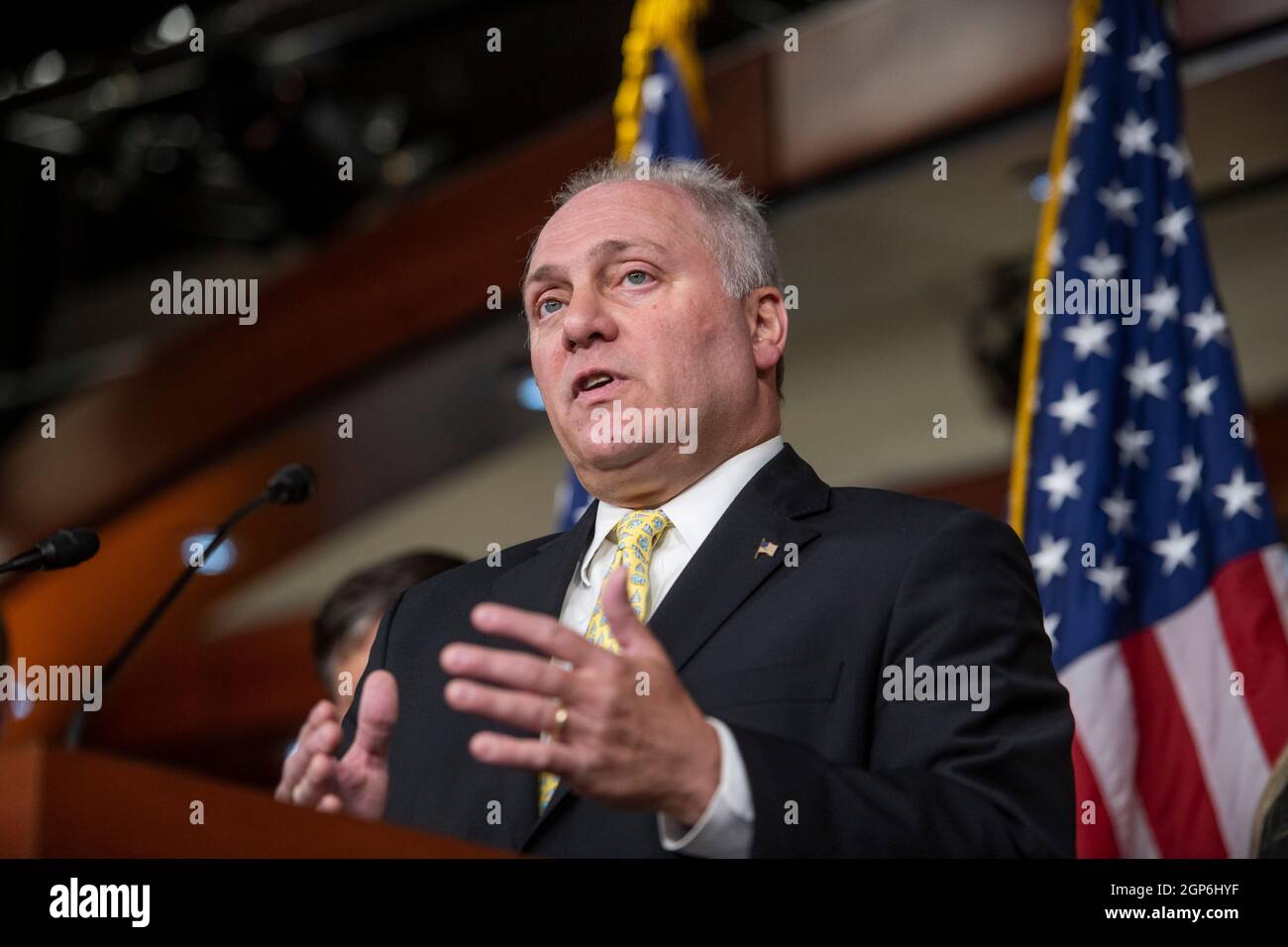 United States House Minority Whip Steve Scalise (Republican of Louisiana) offers remarks during a press conference at the US Capitol in Washington, DC, Tuesday, September 28, 2021. Credit: Rod Lamkey/CNP Stock Photo