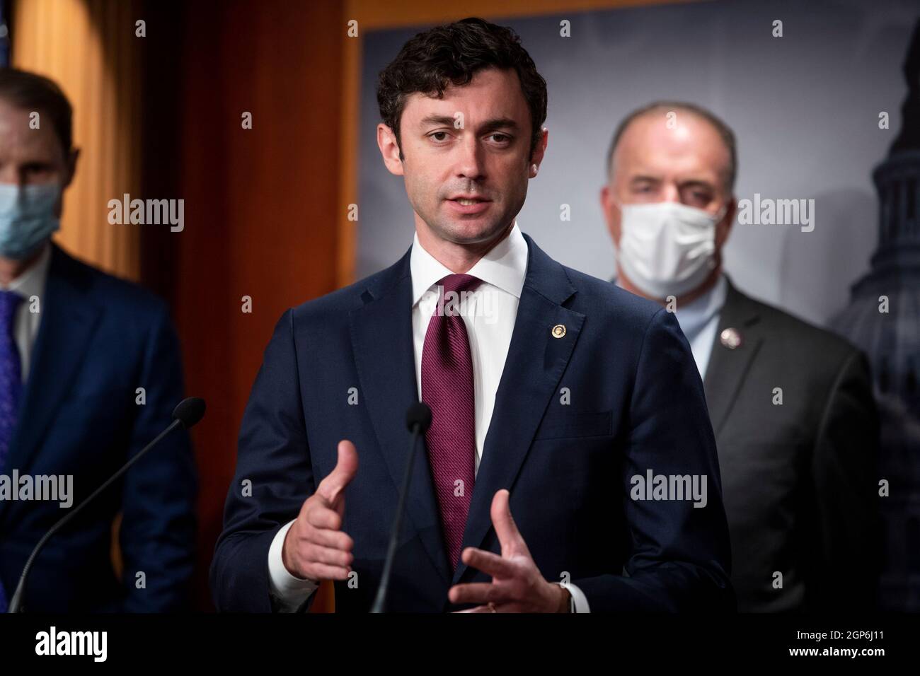 United States Senator Jon Ossoff (Democrat of Georgia) offers remarks during a press conference on the inclusion of solar tax credit legislation in the Reconciliation Bill, at the US Capitol in Washington, DC, Tuesday, September 28, 2021. Credit: Rod Lamkey/CNP Stock Photo