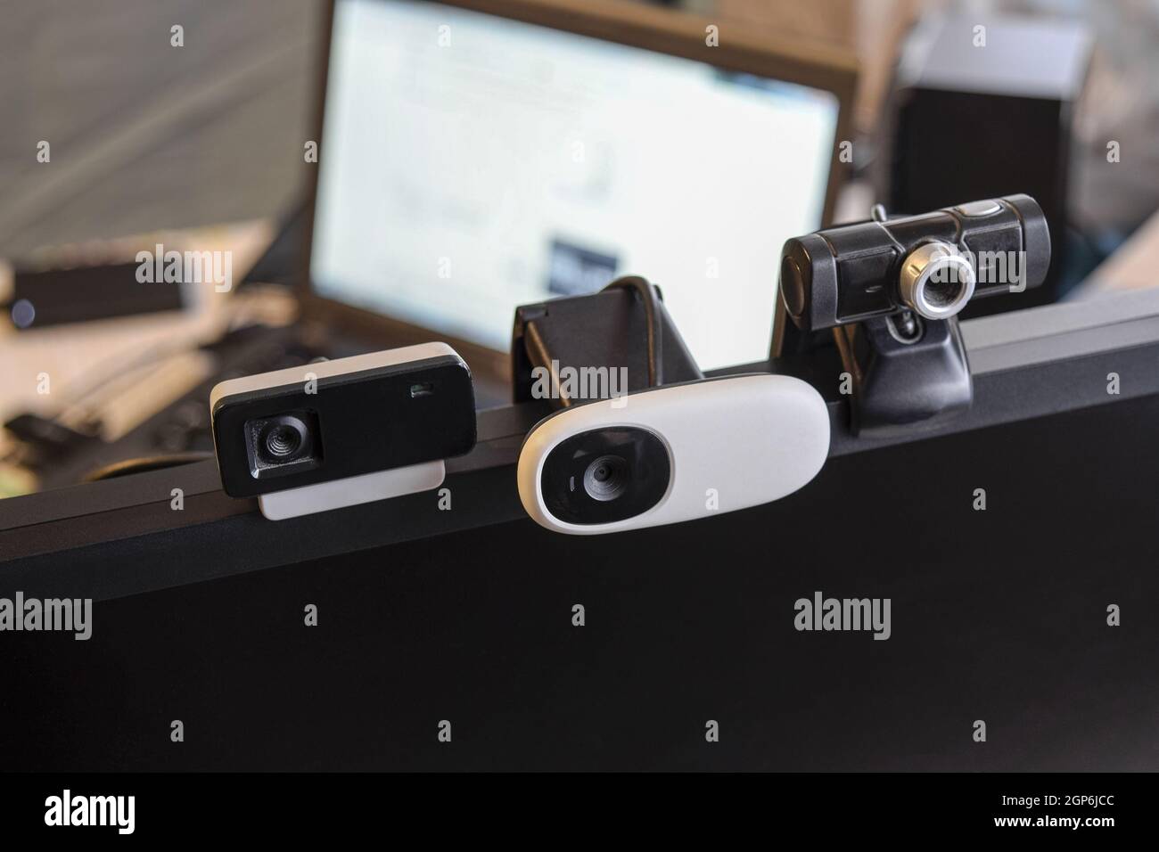 Web camera, attached to the monitor. Equipment for video Stock Photo ...