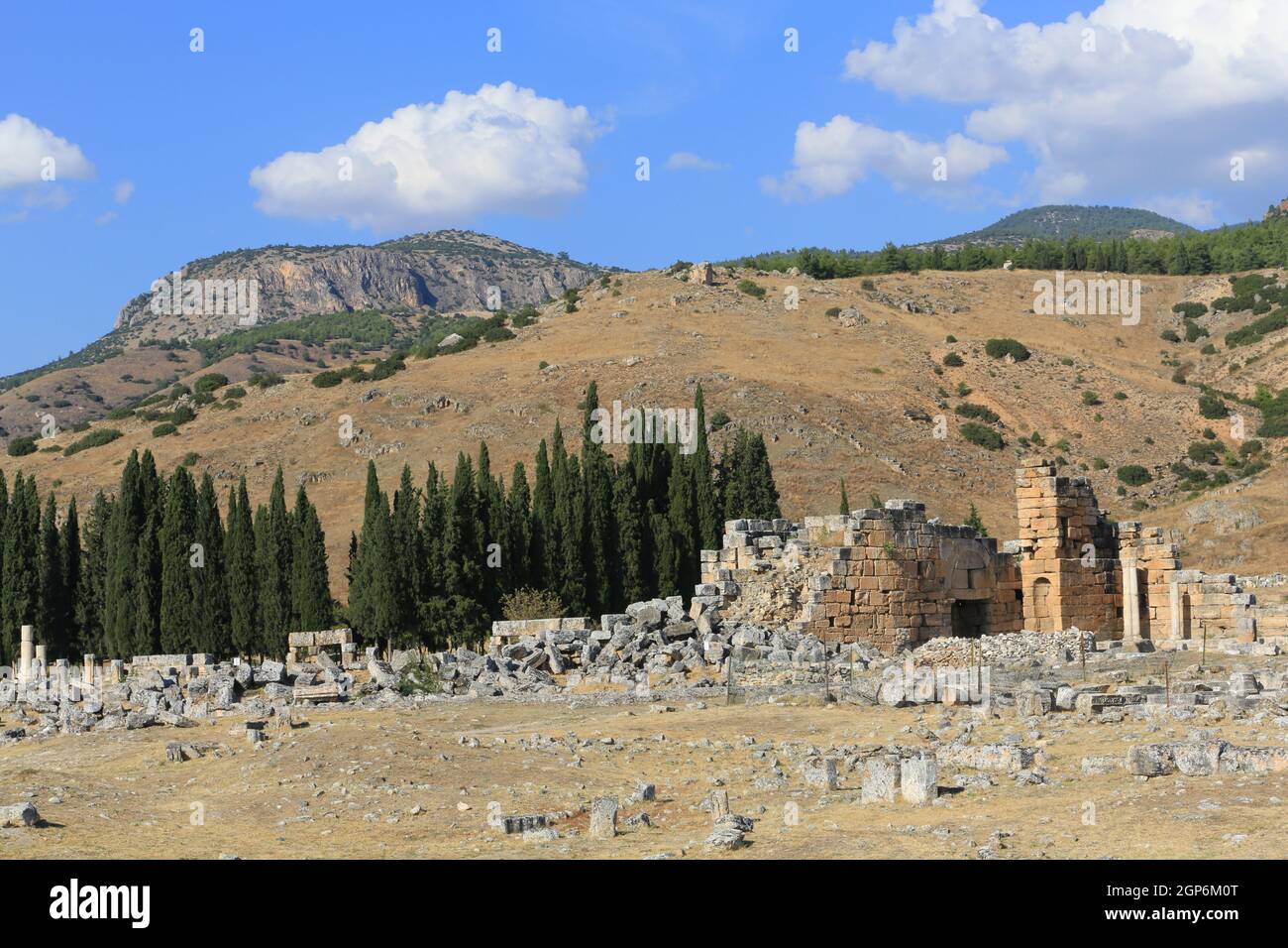 The Roman baths at the ancient spa city of Hierapolis dates from 190 BC and are near the travertine terraces of Pamukkale in Western Turkey. Stock Photo