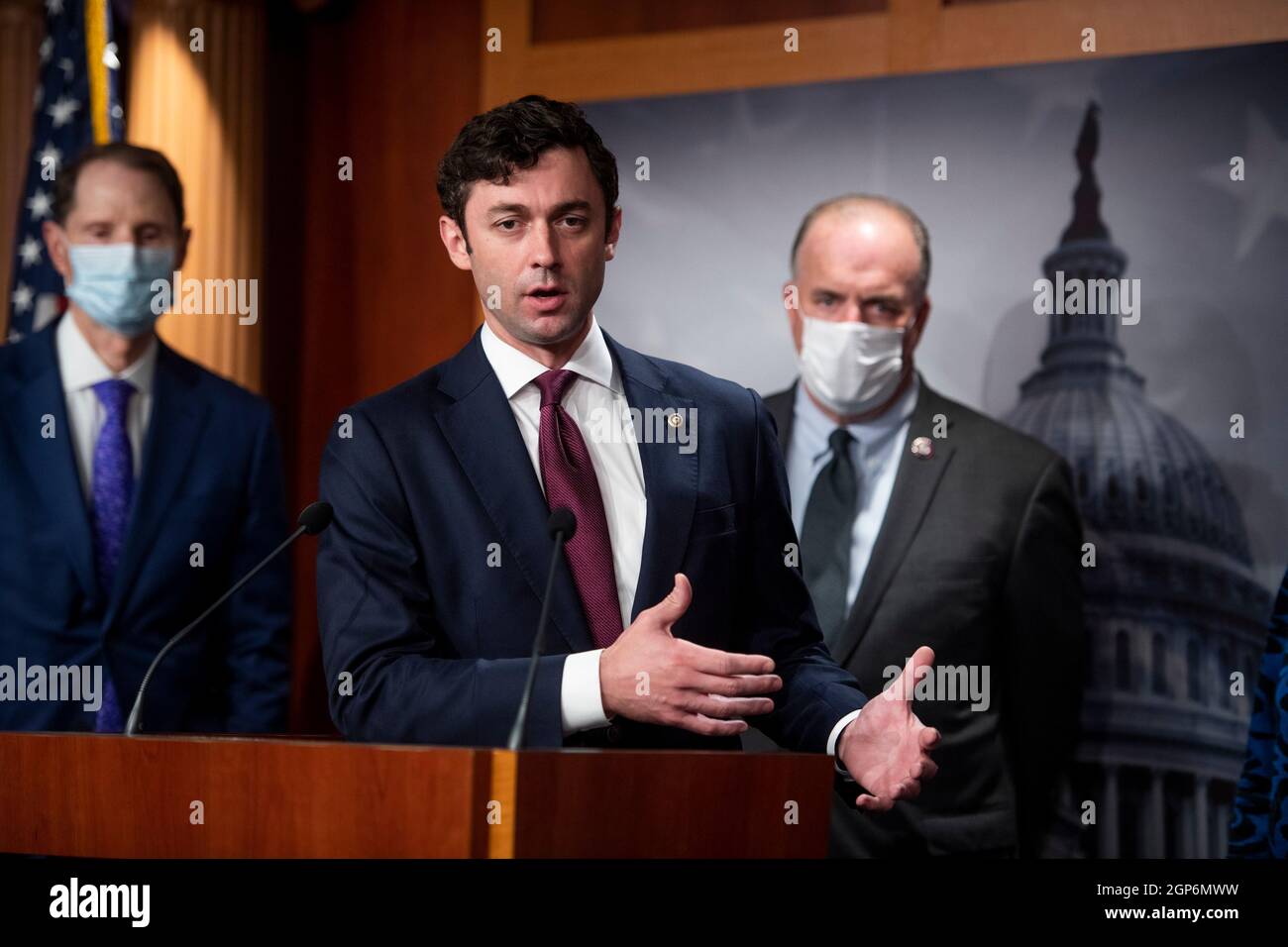 United States Senator Jon Ossoff (Democrat of Georgia) offers remarks during a press conference on the inclusion of solar tax credit legislation in the Reconciliation Bill, at the US Capitol in Washington, DC, Tuesday, September 28, 2021. Credit: Rod Lamkey/CNP Stock Photo