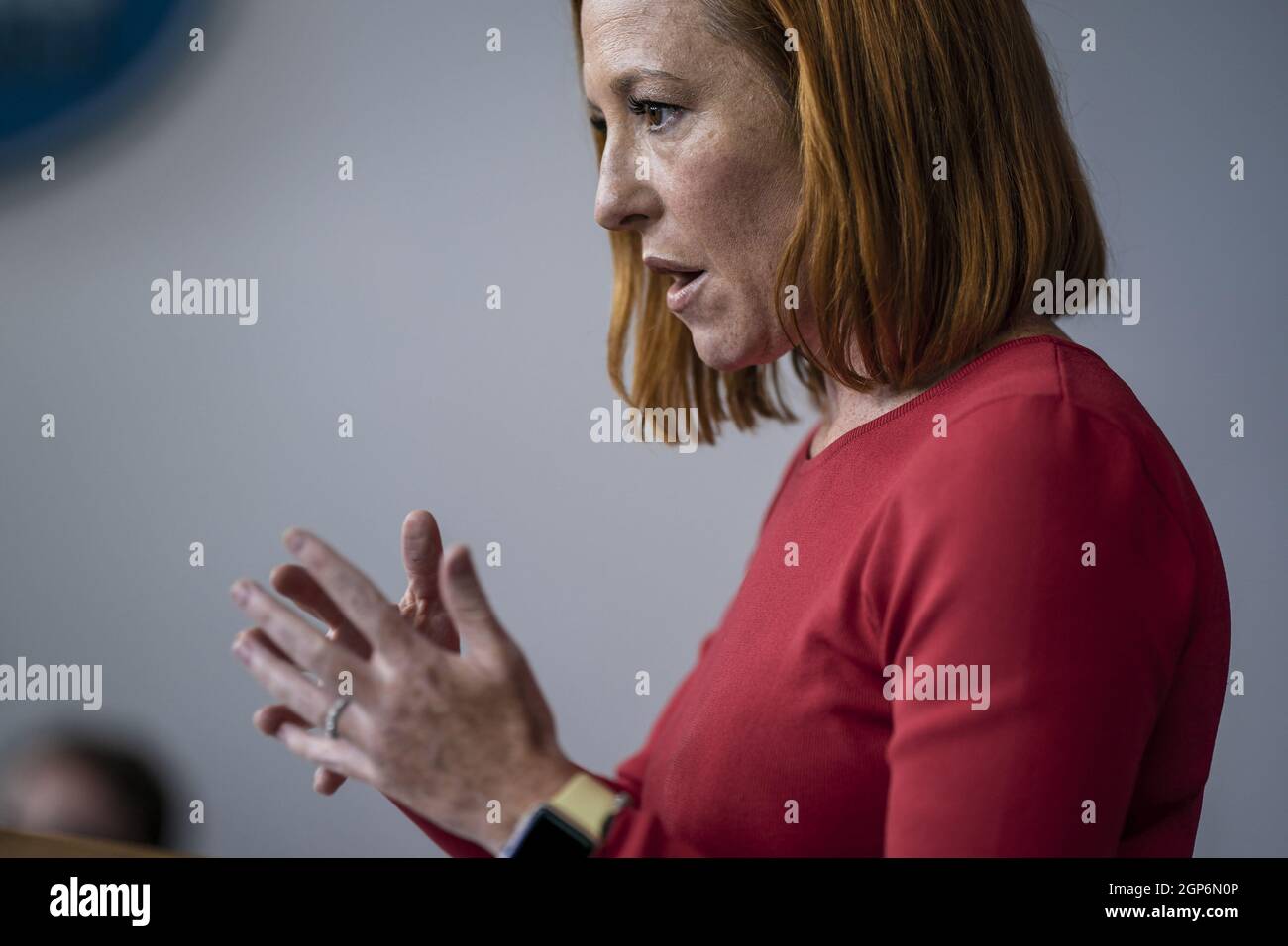 Washington, United States. 28th Sep, 2021. White House Press Secretary Jen Psaki holds a press briefing at the White House in Washington, DC on Tuesday, September 28, 2021. Psaki answered questions regarding Biden and the Afghanistan withdraw. Photo by Ken Cedeno/UPI Credit: UPI/Alamy Live News Stock Photo