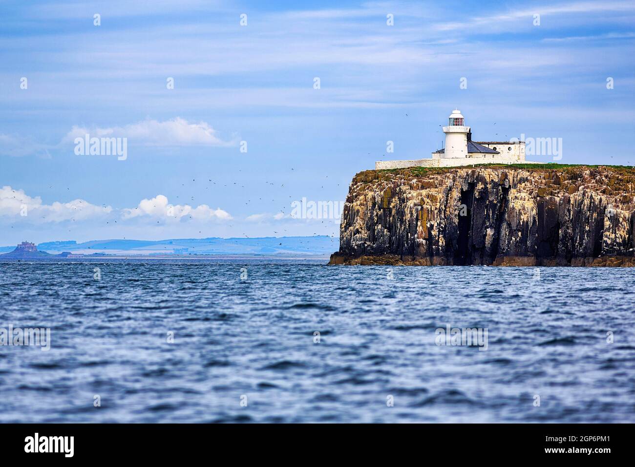 White Inner Farne Lighthouse, Farne Islands, Northumberland, England,  United Kingdom Stock Photo - Alamy