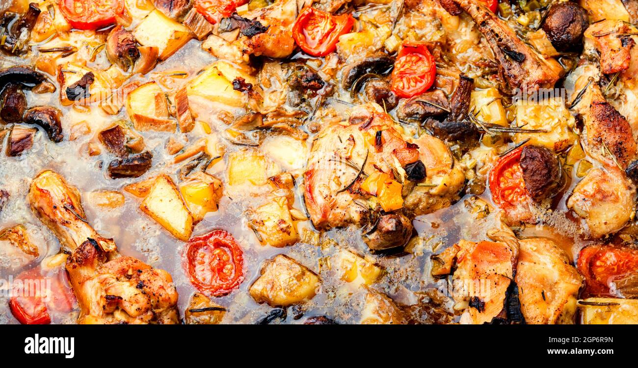 Appetizing stew or ragout with chicken meat and vegetables Stock Photo ...
