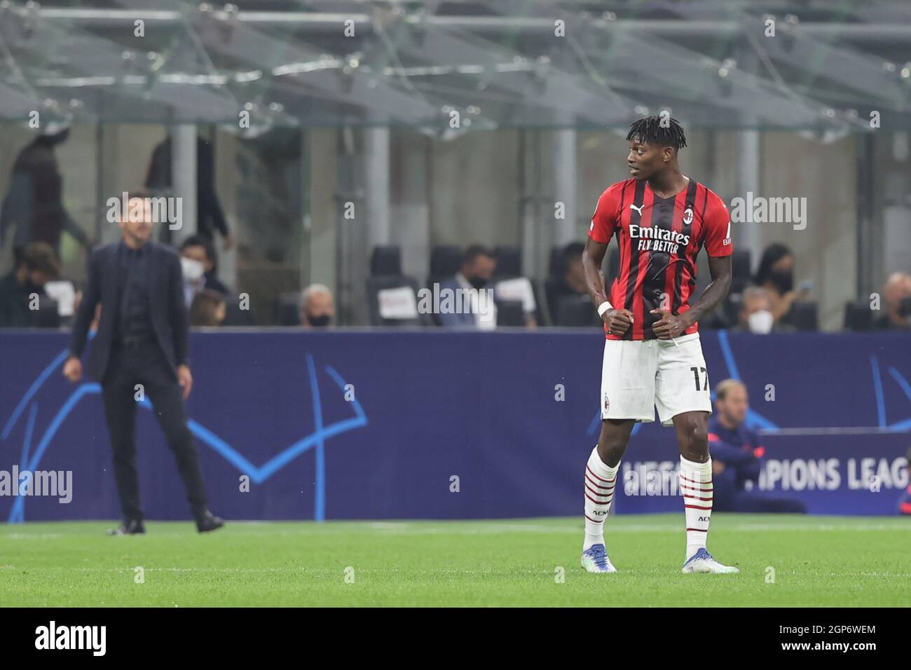 Rafael Leao Of Ac Milan Celebrates After Scoring A Goal During The Uefa Champions League 21 22 Group Stage Group B Football Match Between Ac Milan And Club Atletico De Madrid At Rafael Leao Of Ac Milan Celebrates After Scoring A Goal During The Uefa Champions League 21 22 Group Stage Group B Football Match Between Ac Milan And Club Atletico De Madrid At