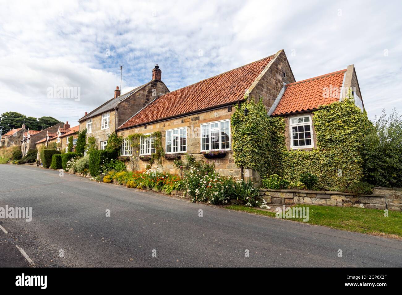 Stone houses in Runswick Bay, Yorkshire and the Humber, England, UK