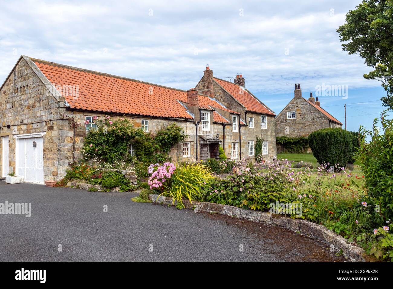 Stone houses in Runswick Bay, Yorkshire and the Humber, England, UK