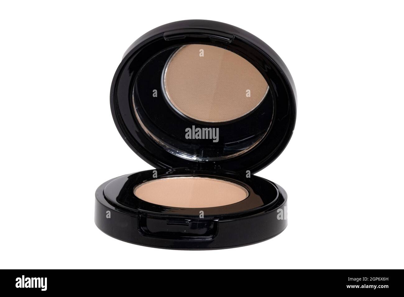 Powder Makeup Open Makeup products. Closeup of a elegant opened box of brown eyebrow ...