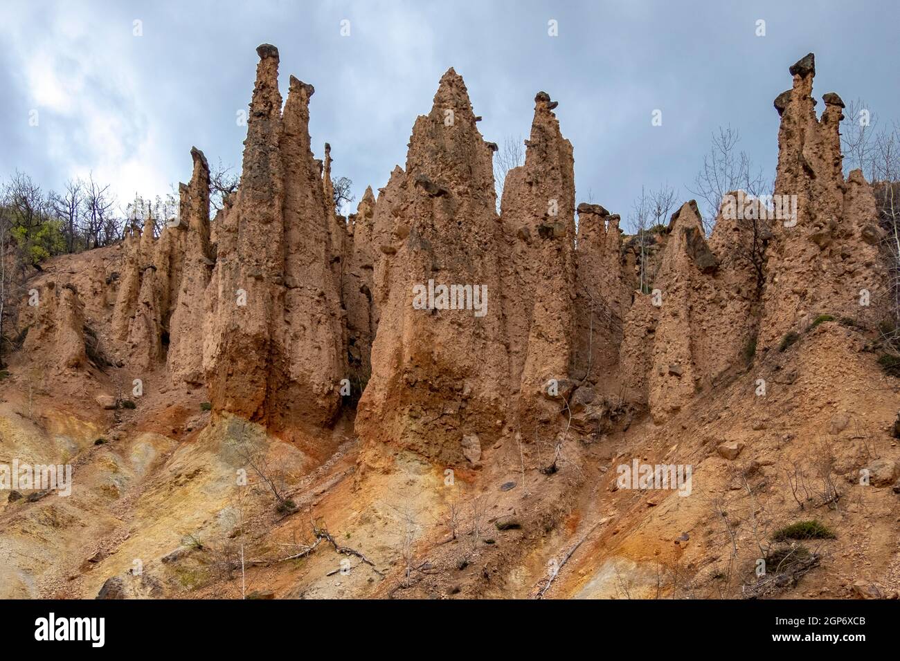 Earth pyramids or 'towers', Davolja varos, Kursumlija, Radan mountain, Serbia Stock Photo