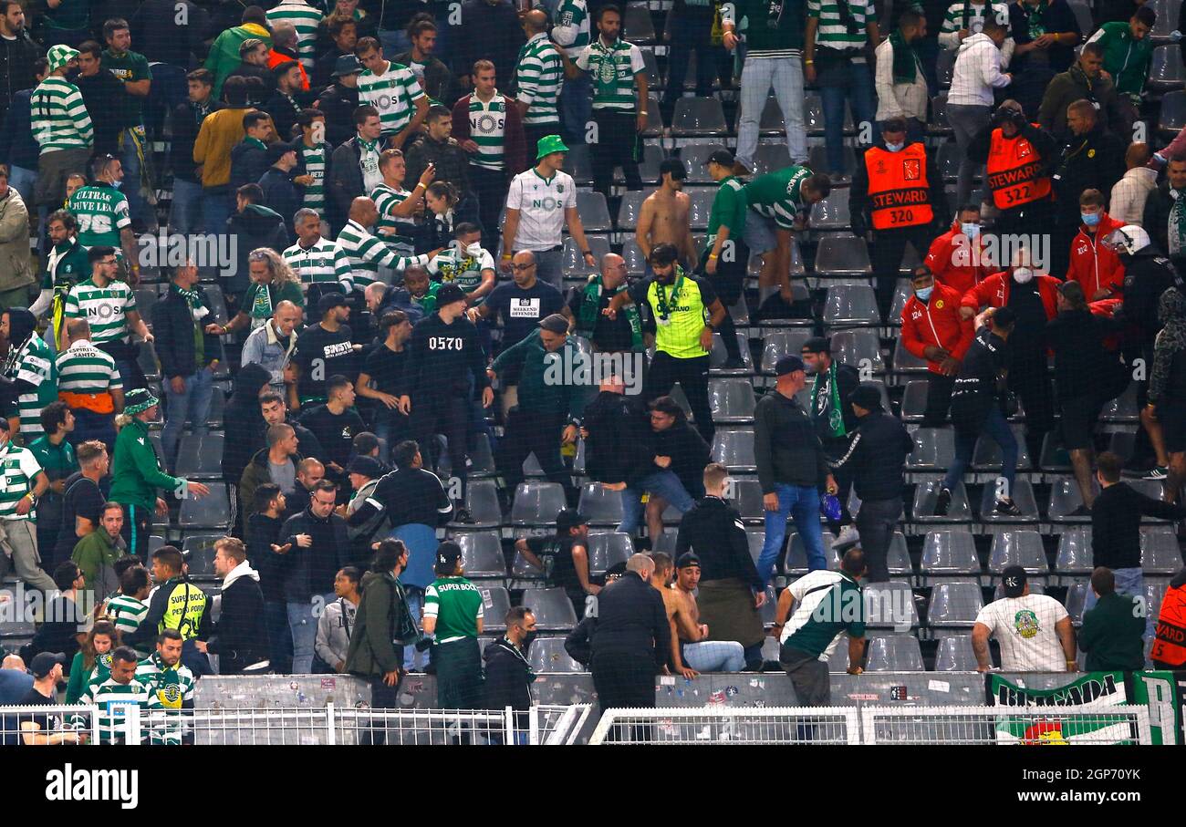 Soccer Football Champions League Group C Borussia Dortmund V Sporting Lisbon Signal Iduna Park Dortmund Germany September 28 21 Sporting Lisbon Fans Clash With Stewards Reuters Thilo Schmuelgen Stock Photo Alamy