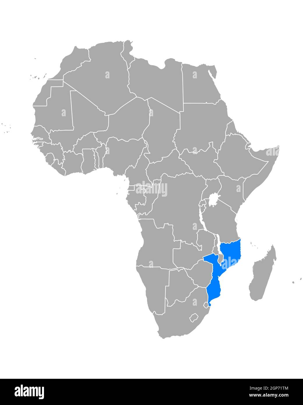 Map Of Africa Showing Mozambique Map Of Mozambique In Africa Stock Photo - Alamy
