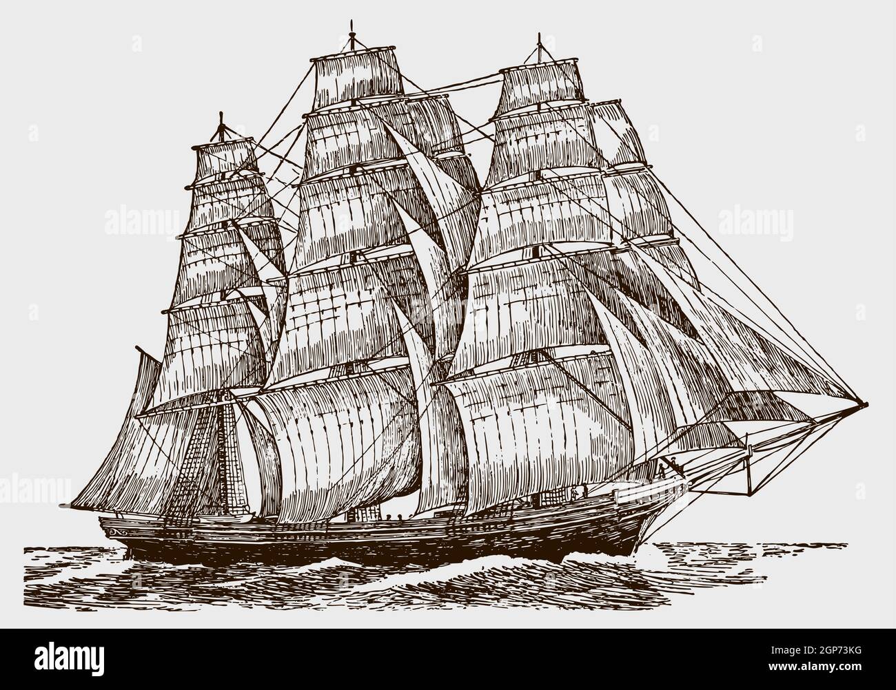 Tea clipper, merchant sailing ship from 19th century Stock Vector