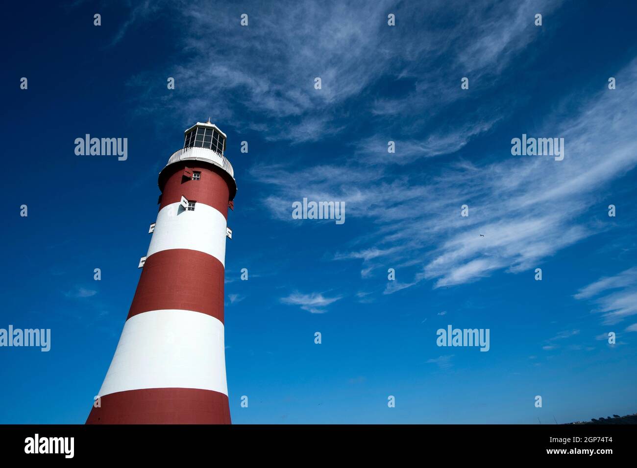 A view of Smeatons Tower, the restored Eddystone lighthouse at Plymouth Hoe, Plymouth Stock Photo