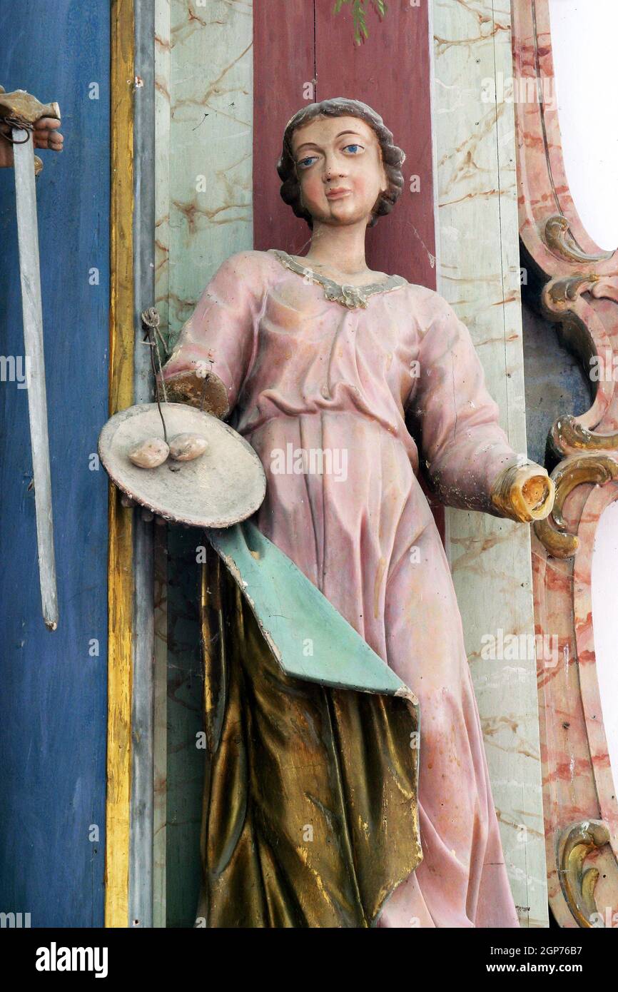 Saint Agatha, statue on the altar of Saint Barbara in Our Lady of
