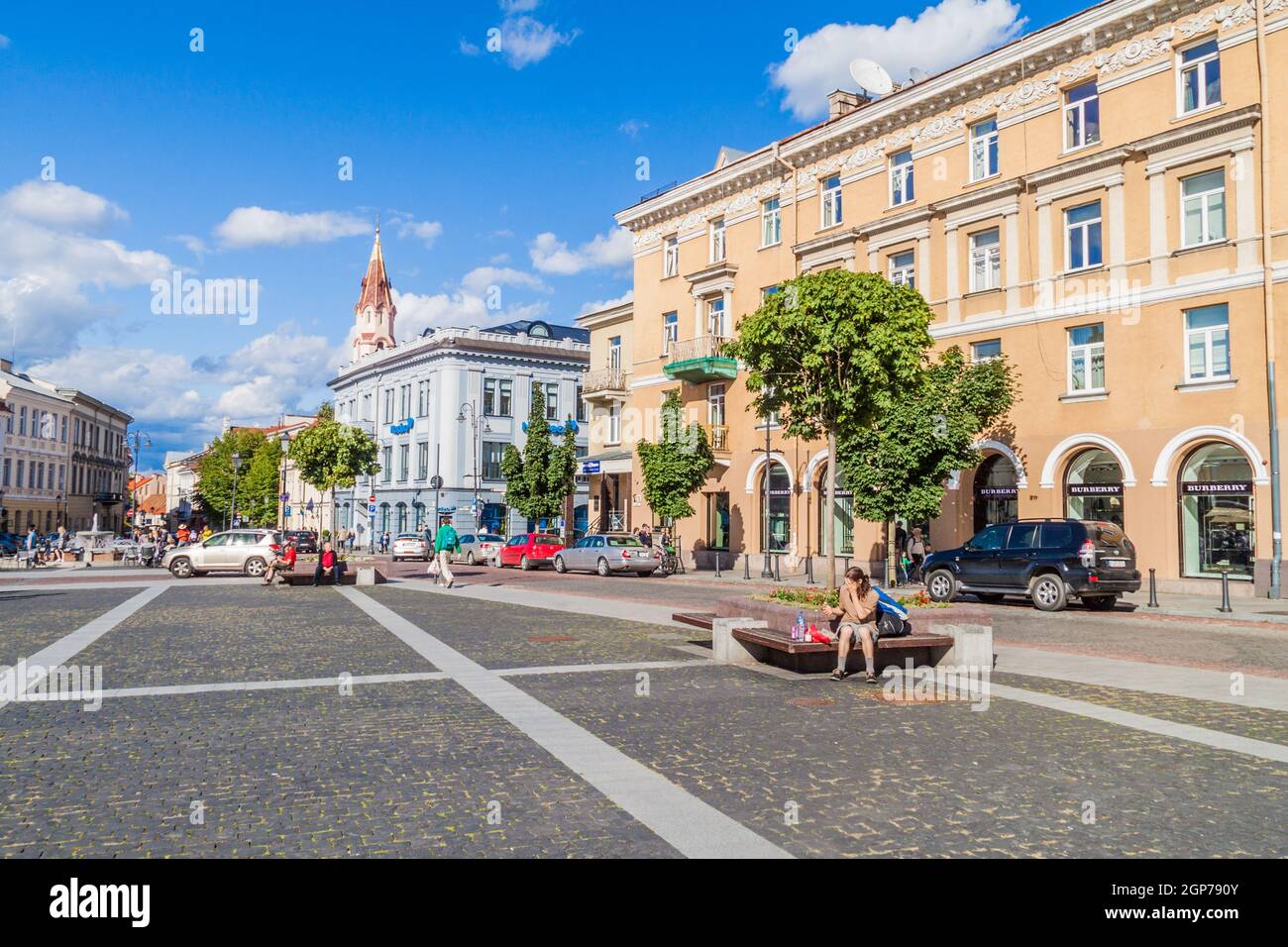 VILNIUS, LITHUANIA - AUGUST 15, 2016: Town hall Vilniaus rotuse square in Vilnius, Lithuania Stock Photo