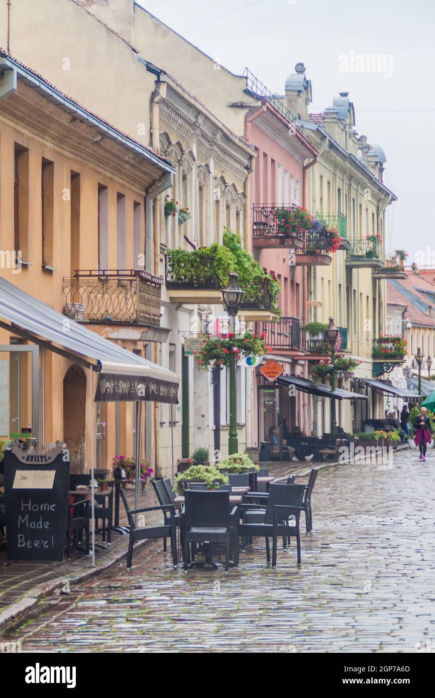 KAUNAS, LITHUANIA - AUGUST 16, 2016: Cafe at Vilniaus gatve street in Kaunas, Lithuania Stock Photo