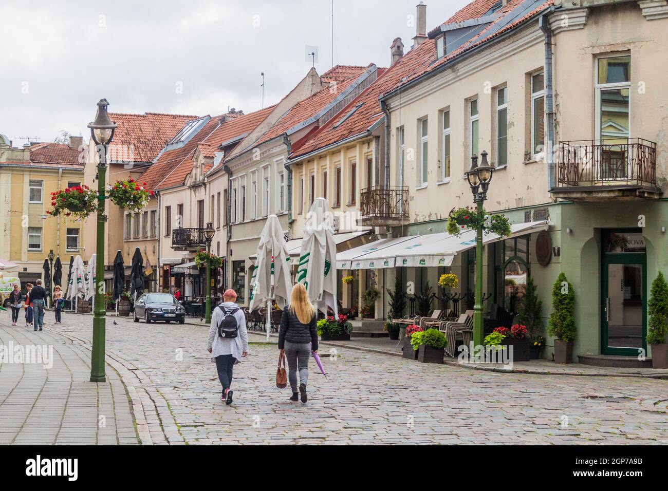 KAUNAS, LITHUANIA - AUGUST 17, 2016: People walk along Vilniaus gatve street in Kaunas, Lithuania Stock Photo