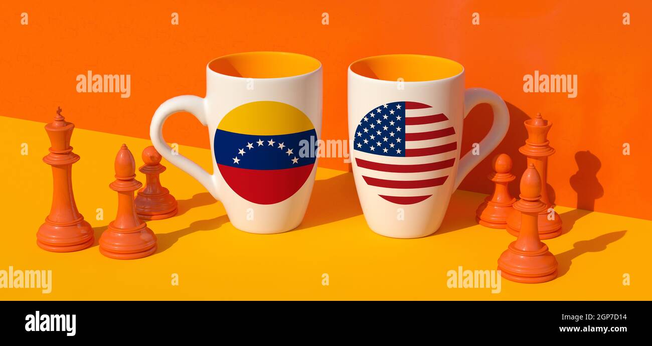 Cups, chess and diplomatic games Stock Photo