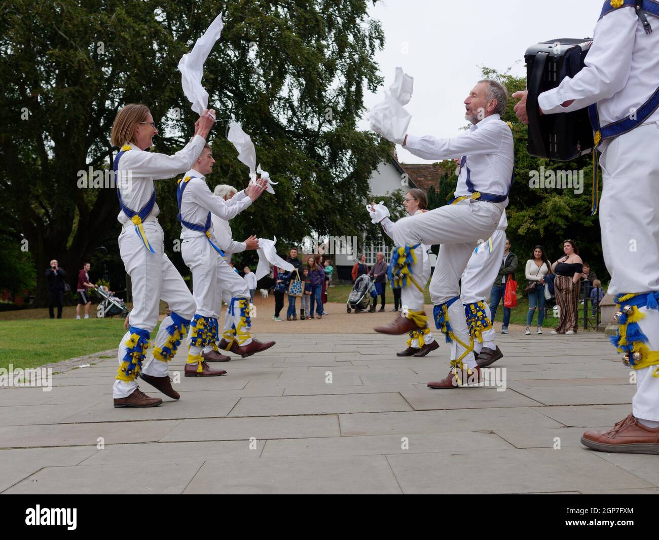 St Albans, Hertfordshire, England, September 21 2021: Morris Dancers performing in front of the Cathedral. Stock Photo