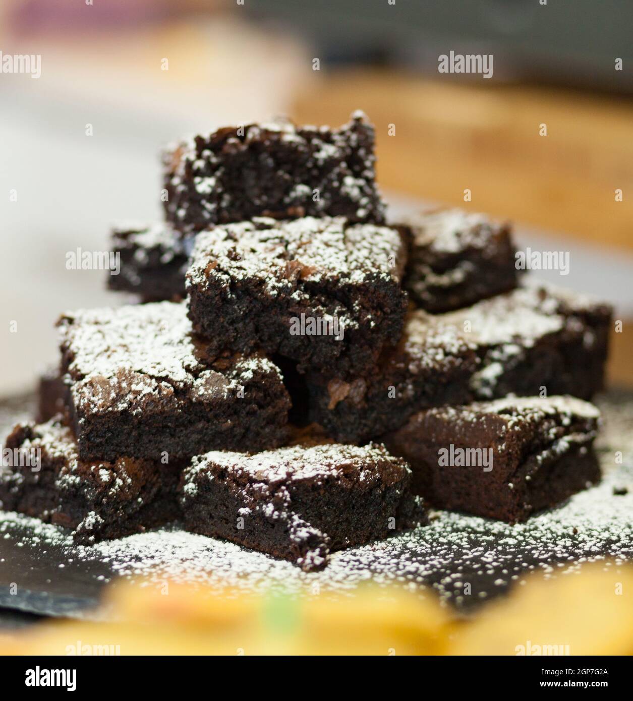 Homemade Delicious Chocolate Brownies. closeup chocolate cake Stock ...