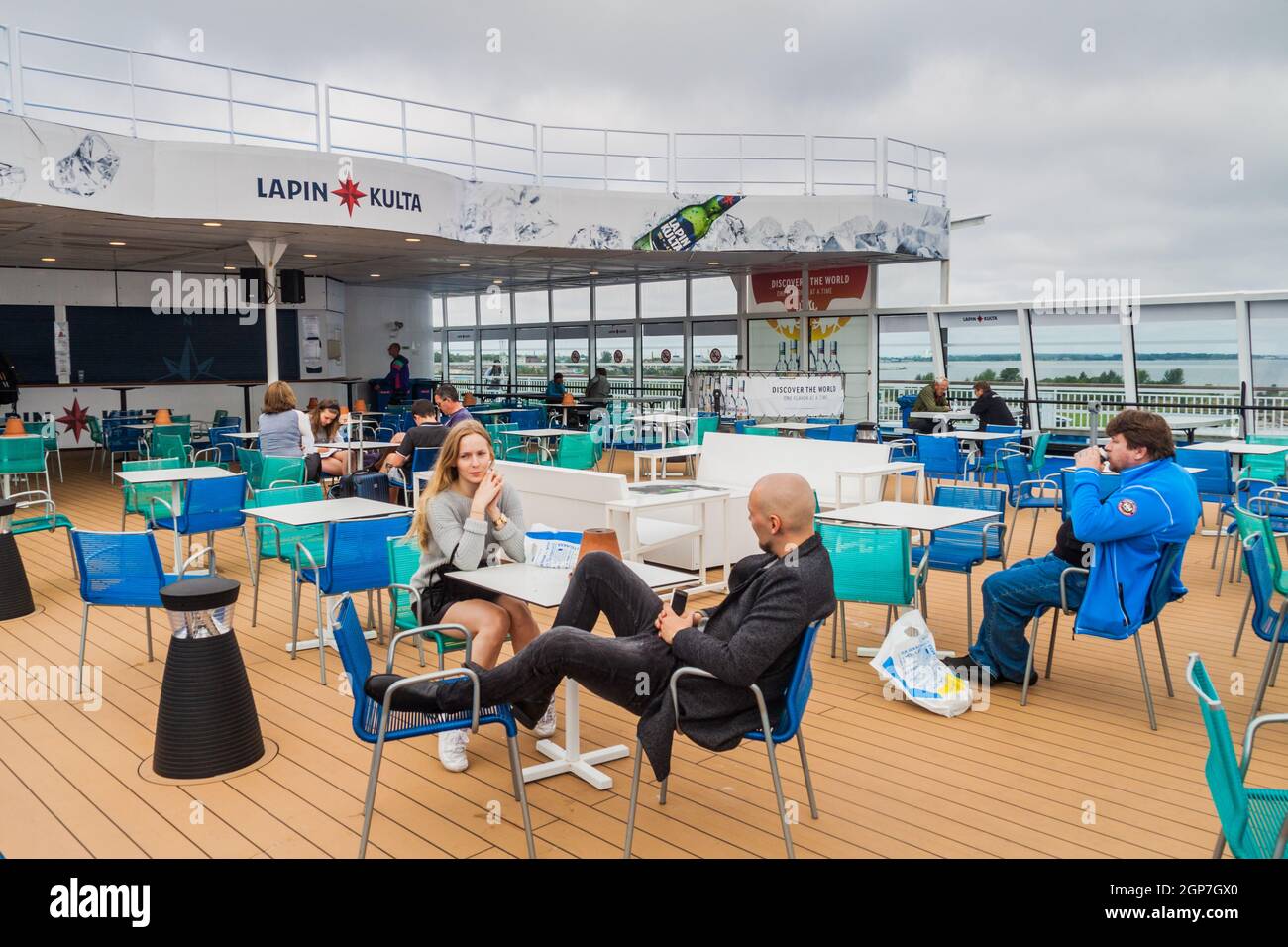 TALLINN, ESTONIA - AUGUST 24, 2016: Deck of MS Finlandia cruiseferry owned and operated by the Finnish ferry operator Eckero Line in the harbor of Tal Stock Photo
