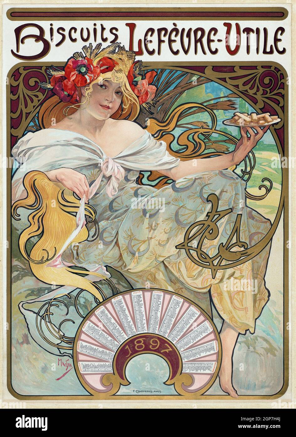 Art by Alphonse Mucha – Biscuits Lefèvre-Utile (1896) Stock Photo