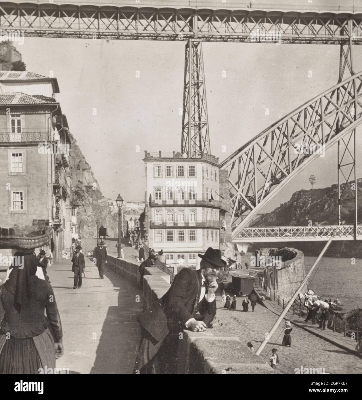 The bridge and water-front, Oporto, Portugal, 1907 Stock Photo