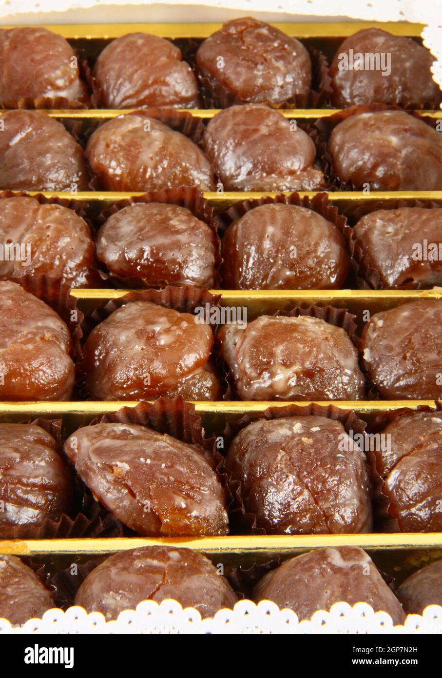 Box of delicious marron glace Stock Photo - Alamy