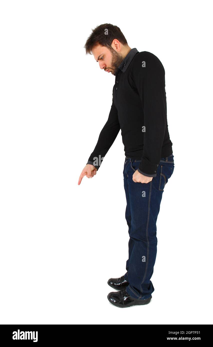 One man accuses pointing the finger on white background Stock Photo - Alamy