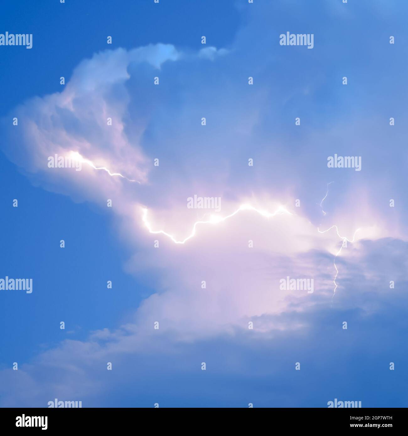 Lightnings in storm clouds. Peals of a thunder and the sparkling ...