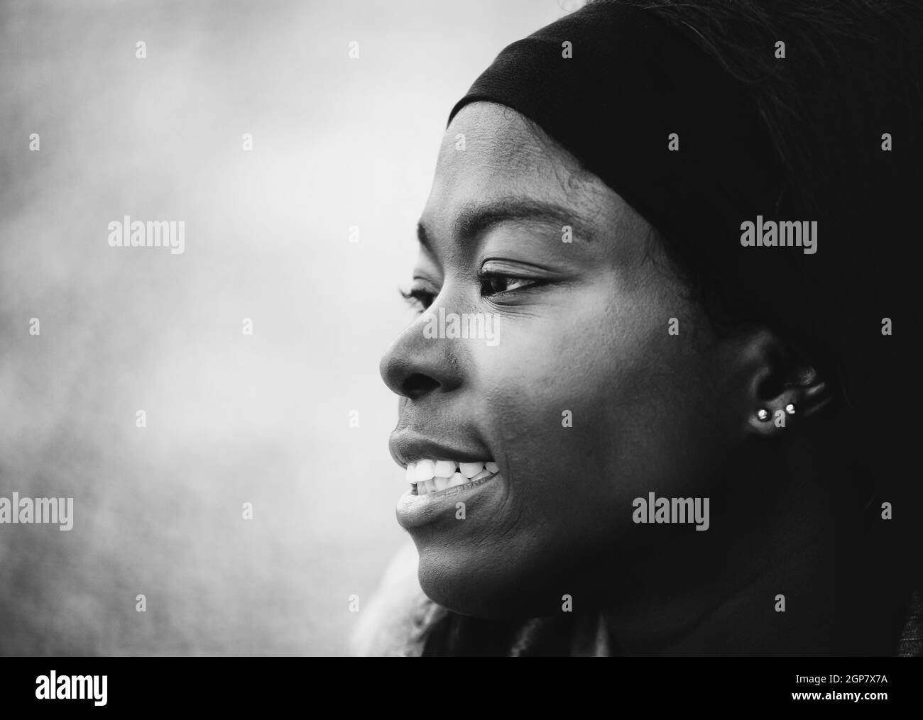 Girl smiling face profile Black and White Stock Photos & Images - Alamy