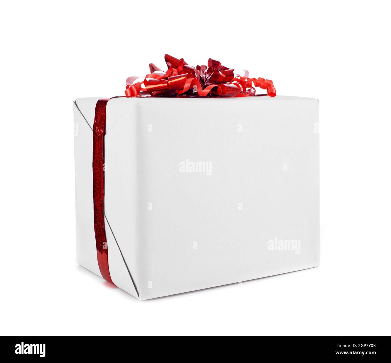 Gift box with red ribbon for Christmas on white background Stock Photo ...