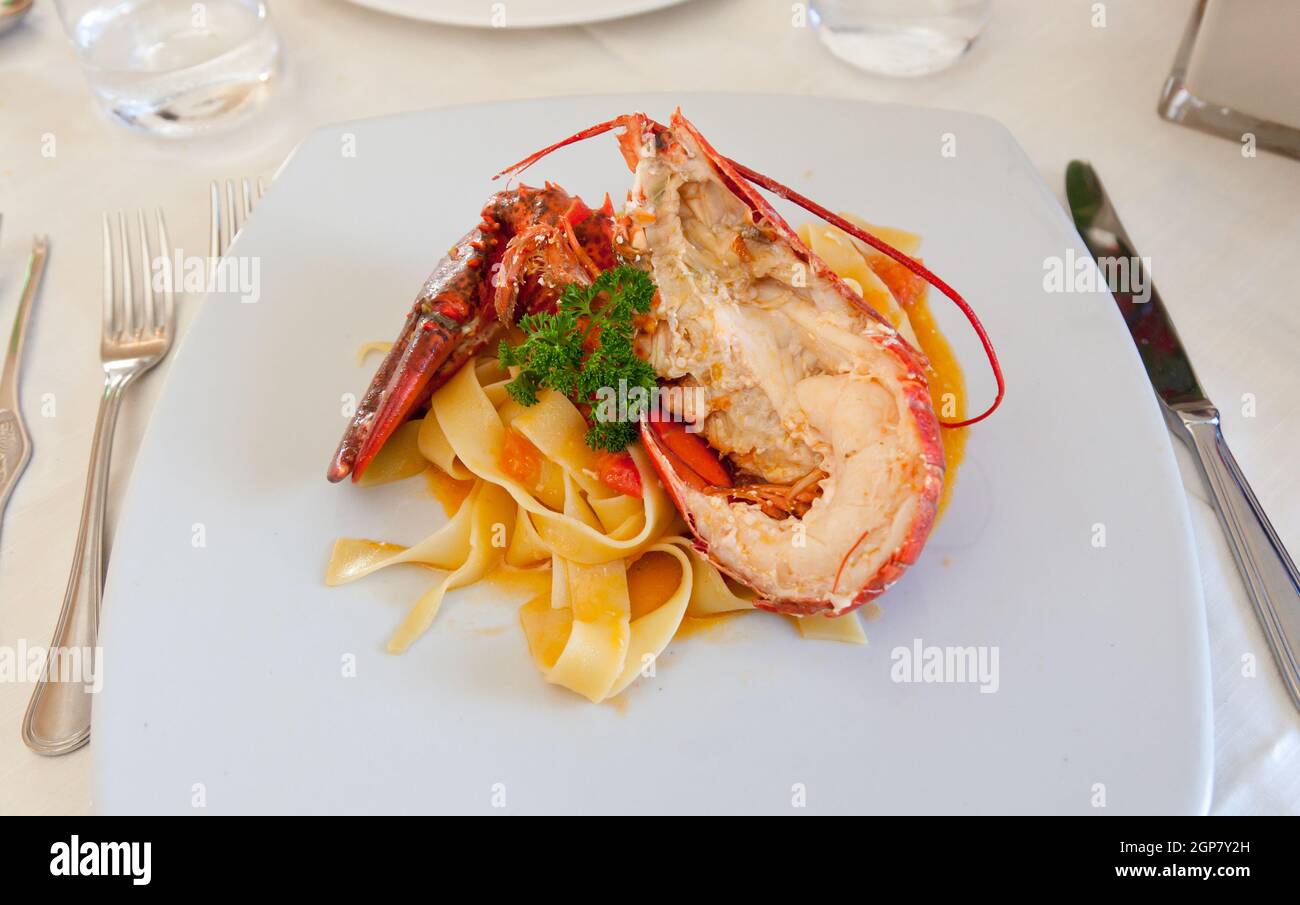 Pappardelle with fresh lobster Stock Photo Alamy